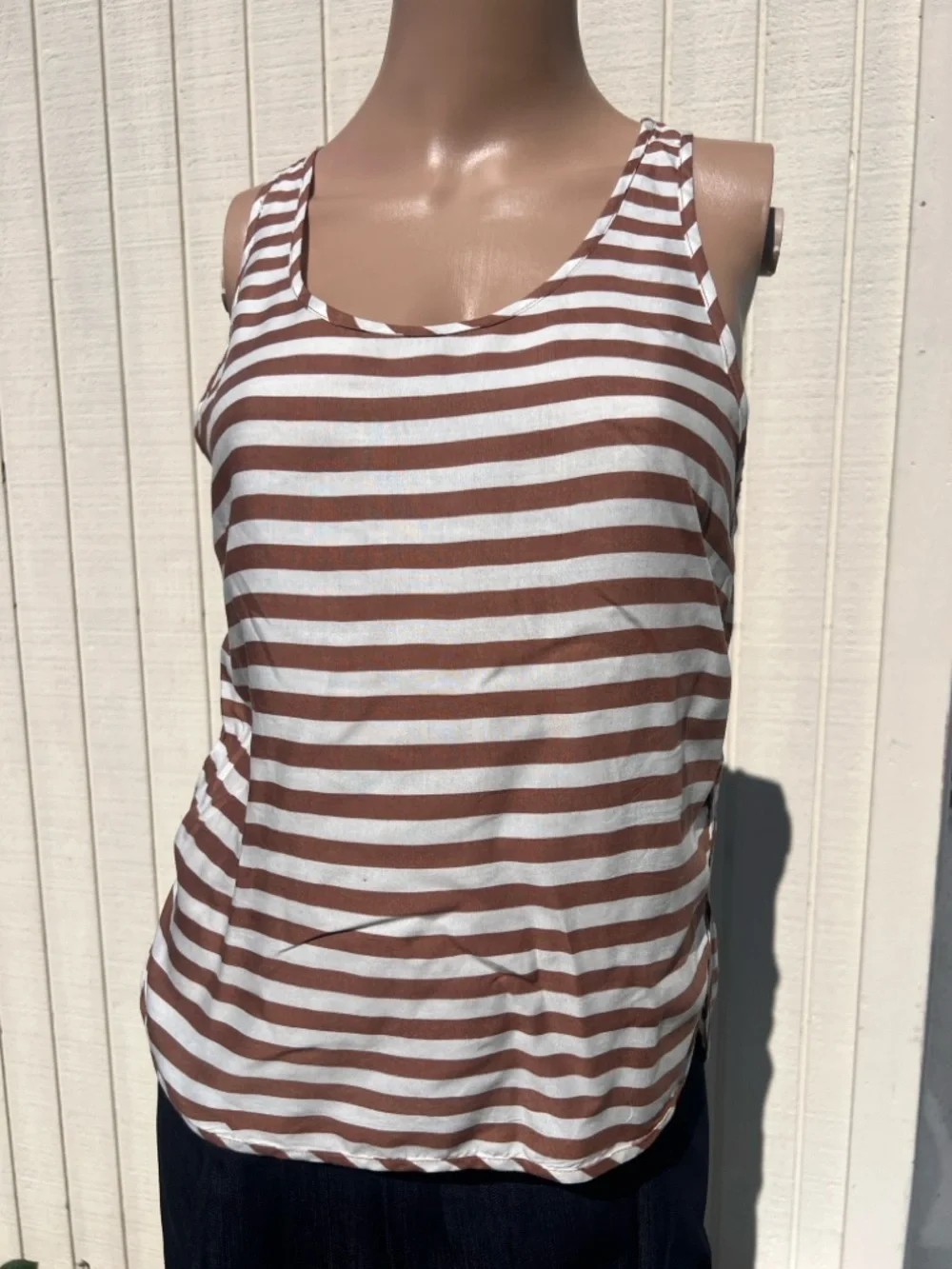 Brown & White Striped Tank Top | Casual Sleeveless Blouse - Picture 3 of 7